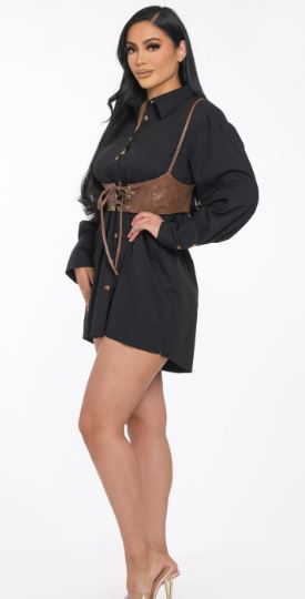 Noir Corset Shirt Mini Dress